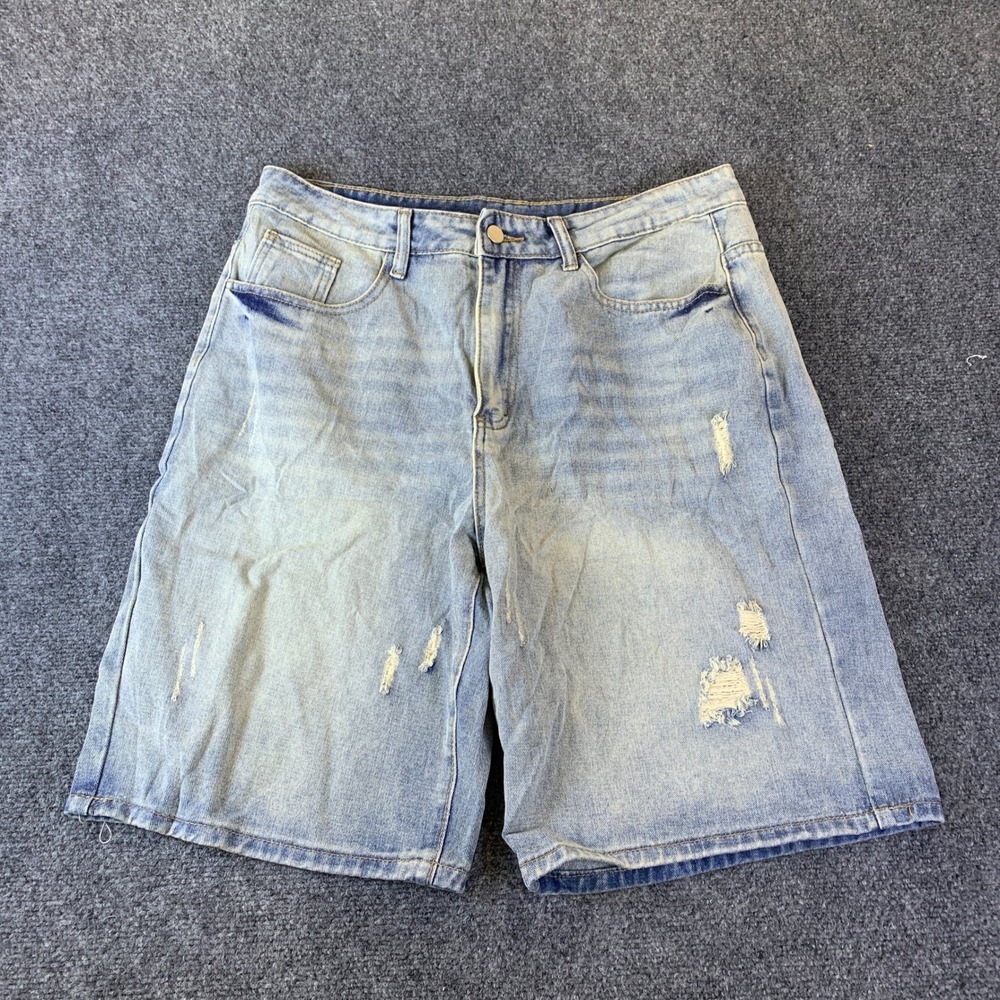 Manfinity Denim Shorts Mens Large Light Blue Excellent Distressed Relaxed Jorts